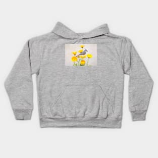 Tufted Titmouse Perched in a Marigold Flower Patch Kids Hoodie